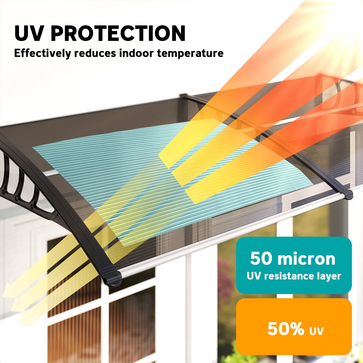 Window Awning Door Canopy, Polycarbonate Front Door Outdoor Patio Cover, Sun Shelter, Hollow Sheet for UV, Rain, Snow an