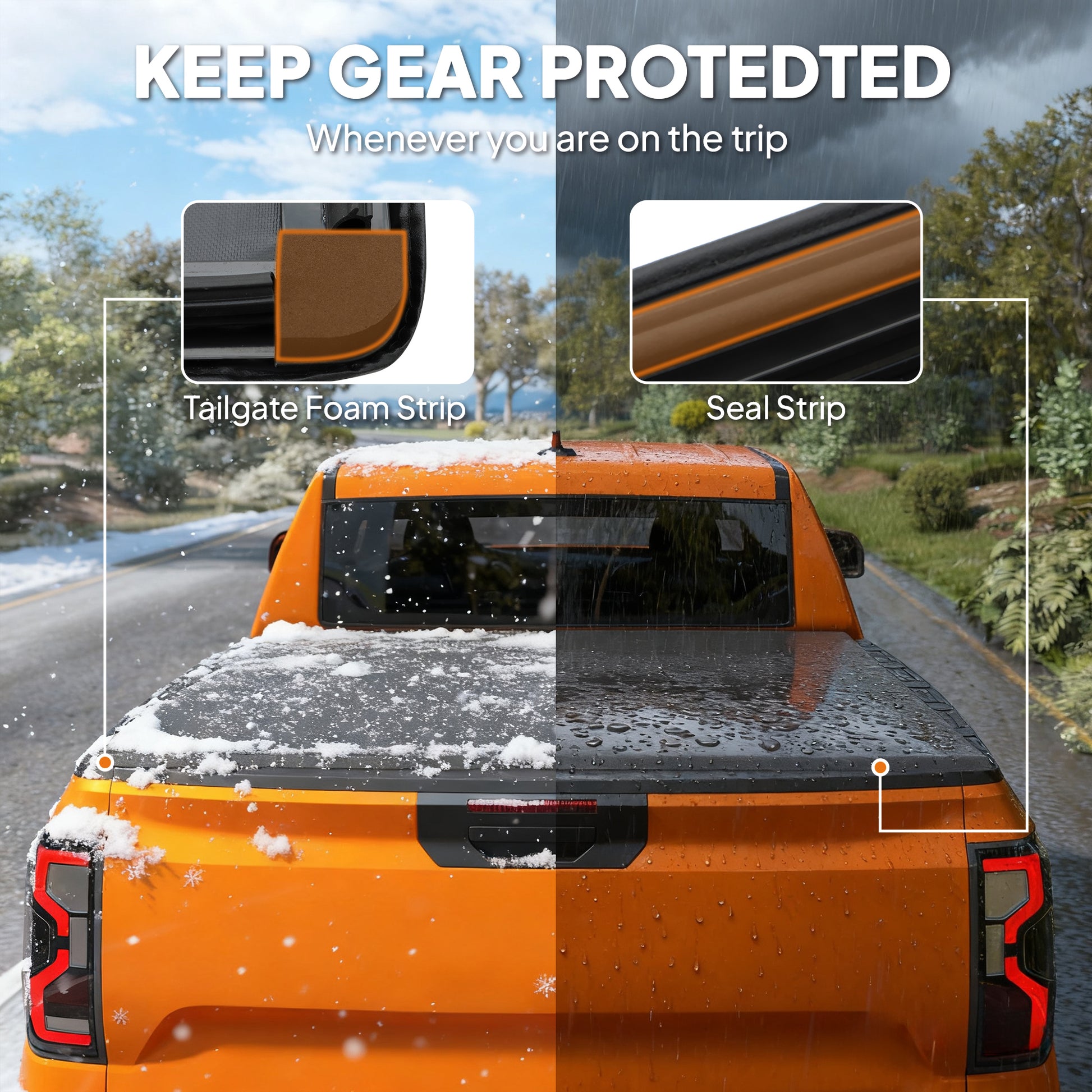 5'6'' Soft Tri-Fold Truck Bed Tonneau Cover for 5.5 ft Bed, Truck Bed Cover with Seal Strip, Black