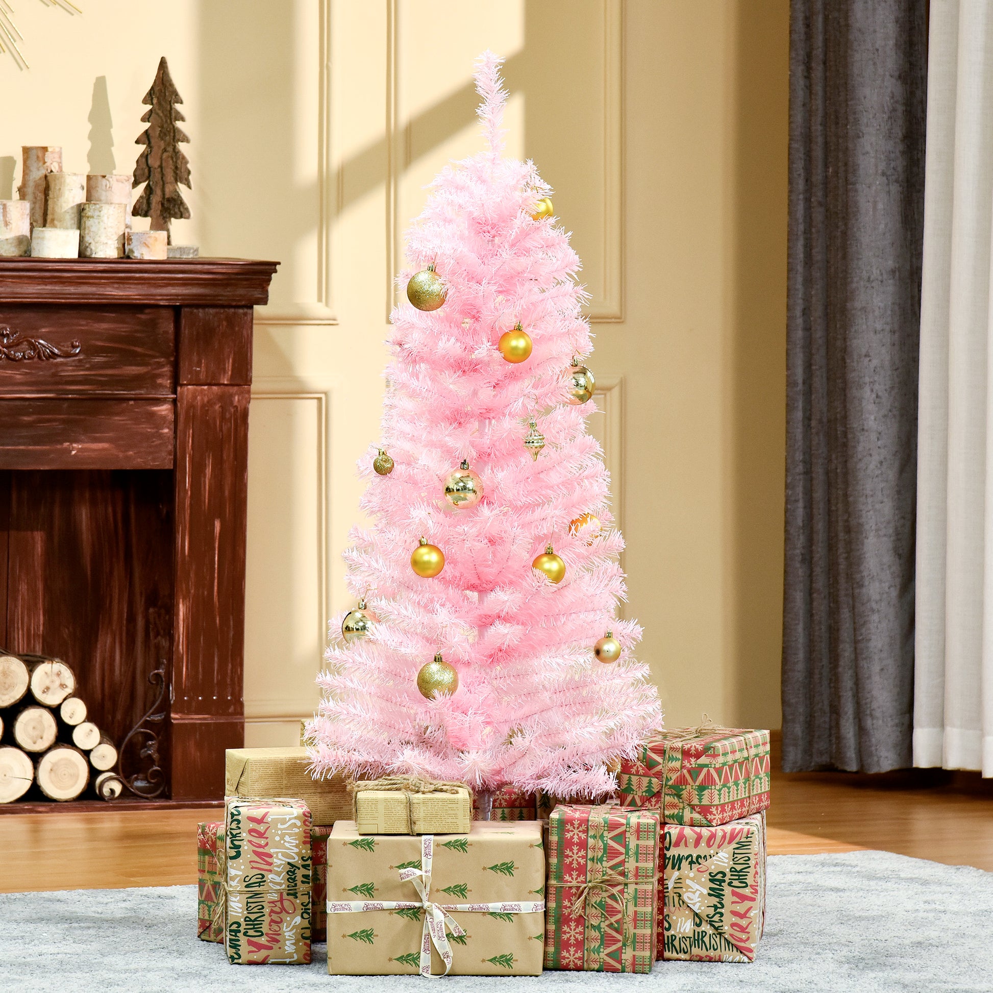 4FT Artificial Christmas Tree Holiday Xmas Holiday Pencil Tree Decoration with Automatic Open for Home Party, Pink