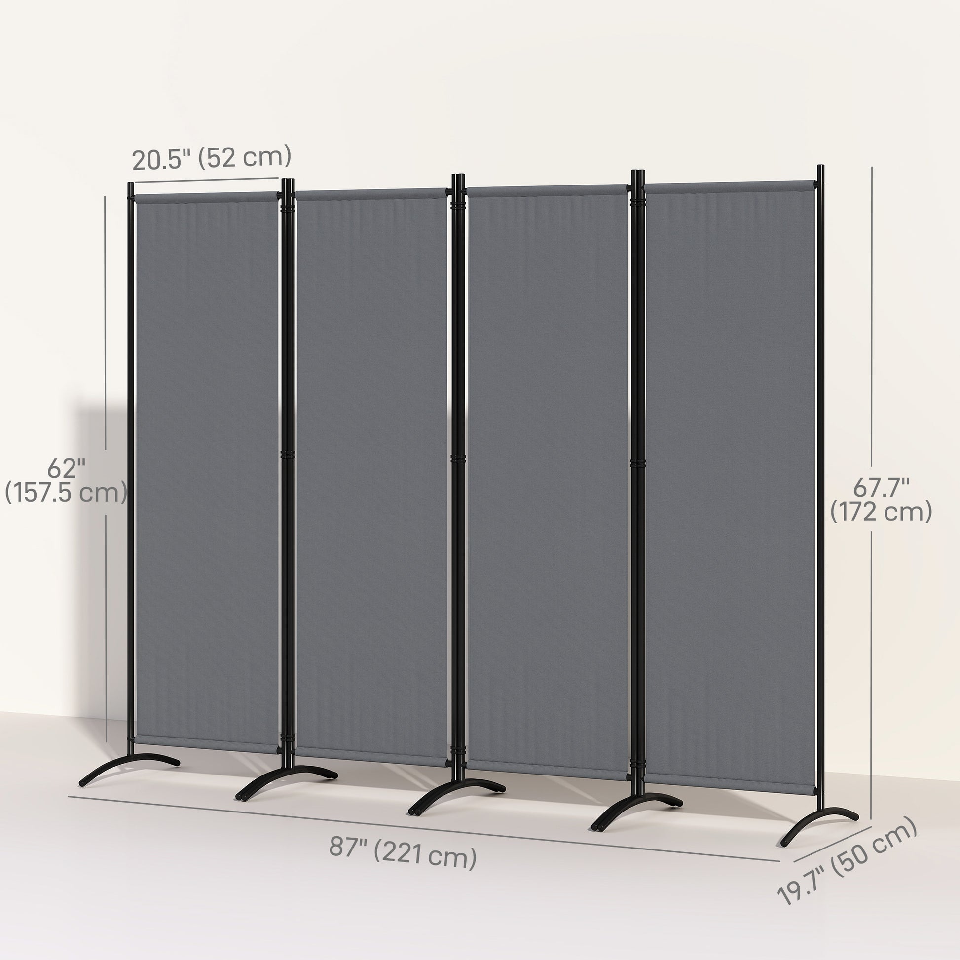 Folding Room Divider, Privacy Screen for Home Office Bedroom, 5.6FT Tall, Dark Grey
