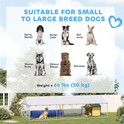 19.7' x 7.5' x 4.9' Outdoor Dog Kennel Heavy Duty Galvanized Steel Chain Link with UV-resistant Roof, Silver