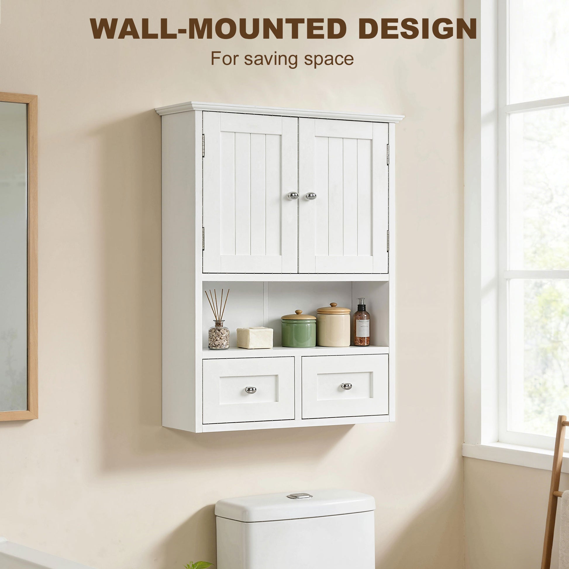 Bathroom Wall Cabinet, Medicine Cabinet, Over Toilet Storage Cabinet with Shelf and Drawers for Hallway, Living Room, Wh