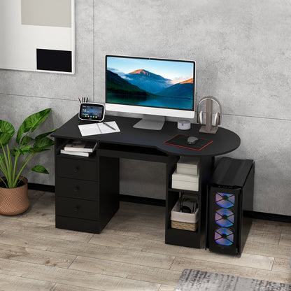 Computer Desk with Storage, Home Office Laptop Table with Shelves and Drawers, Modern Workstation Desk with Keyboard Tra