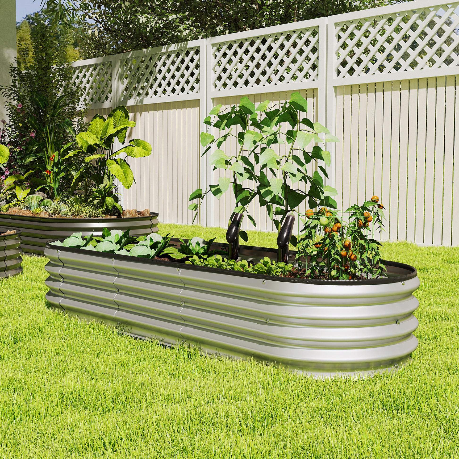 Galvanized Raised Garden Bed, 6 x 2 x 1 Modular Metal Garden Beds with Rubber Strip Edging, Heavy-Duty Outdoor Planter B
