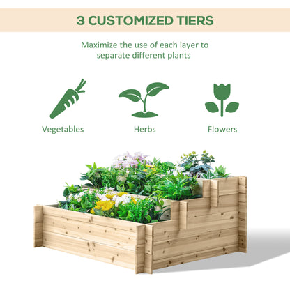 3-Tier Wood Raised Garden Bed, 47.2" x 39.4" x 21.3" Elevated Planting Box, Outdoor Vegetable Flower Container, Herb Gar