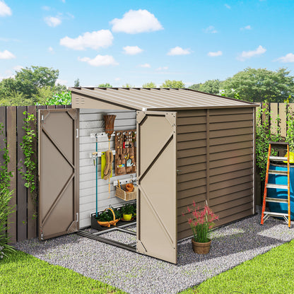 4.6' x 9' Steel Outdoor Storage Shed, Lean to Shed, Metal Tool House with Foundation Kit, Lockable Doors, Gloves and 2 A