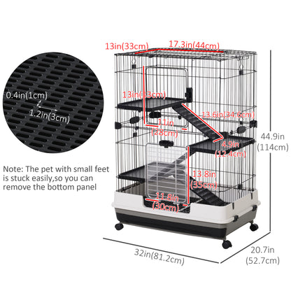45"H Guinea Pig Cage, 4-Level Rabbit Cage for Ferret, Chinchilla, Hedghog, Bunny, Small Animal Habitat with Wheels, Slid
