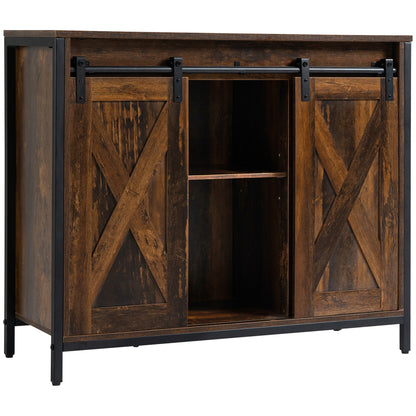 Industrial Sideboard, Buffet Cabinet with Sliding Barn Doors, Storage Cabinets and Adjustable Shelves for Living Room, K