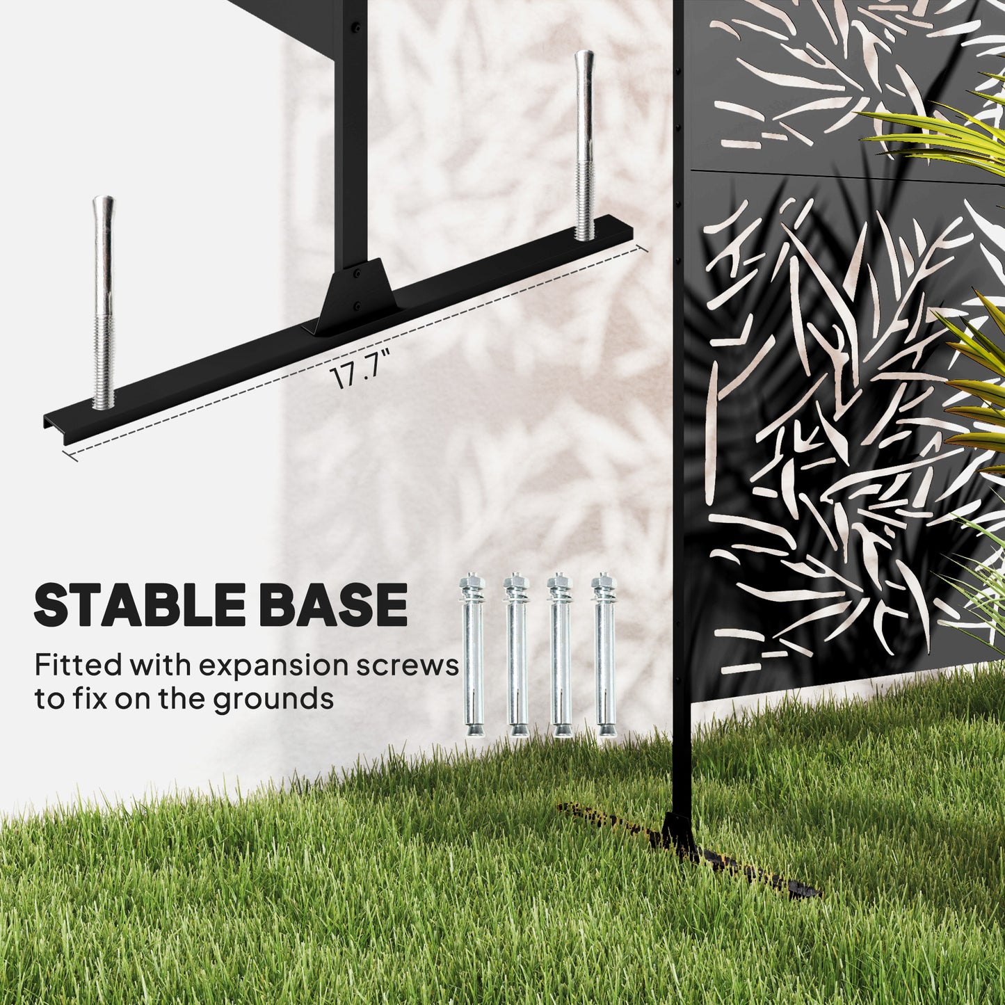 Metal Outdoor Privacy Screen, Freestanding Outdoor Divider with Stand, Decorative Privacy Panel, 78" x 48", Black