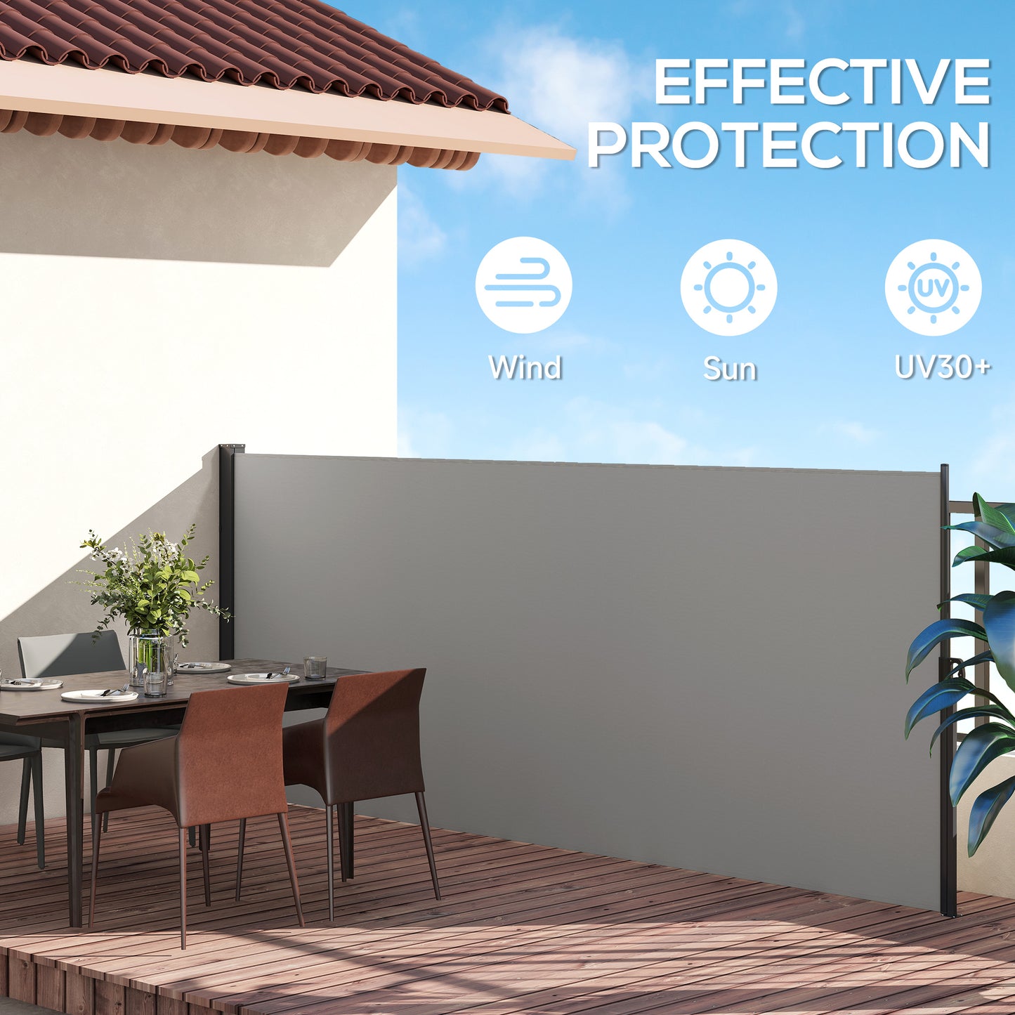 13' x 5' Retractable Side Awning, Outdoor Privacy Screen for Garden, Hot Tub, Balcony, Terrace, Pool, Light Grey