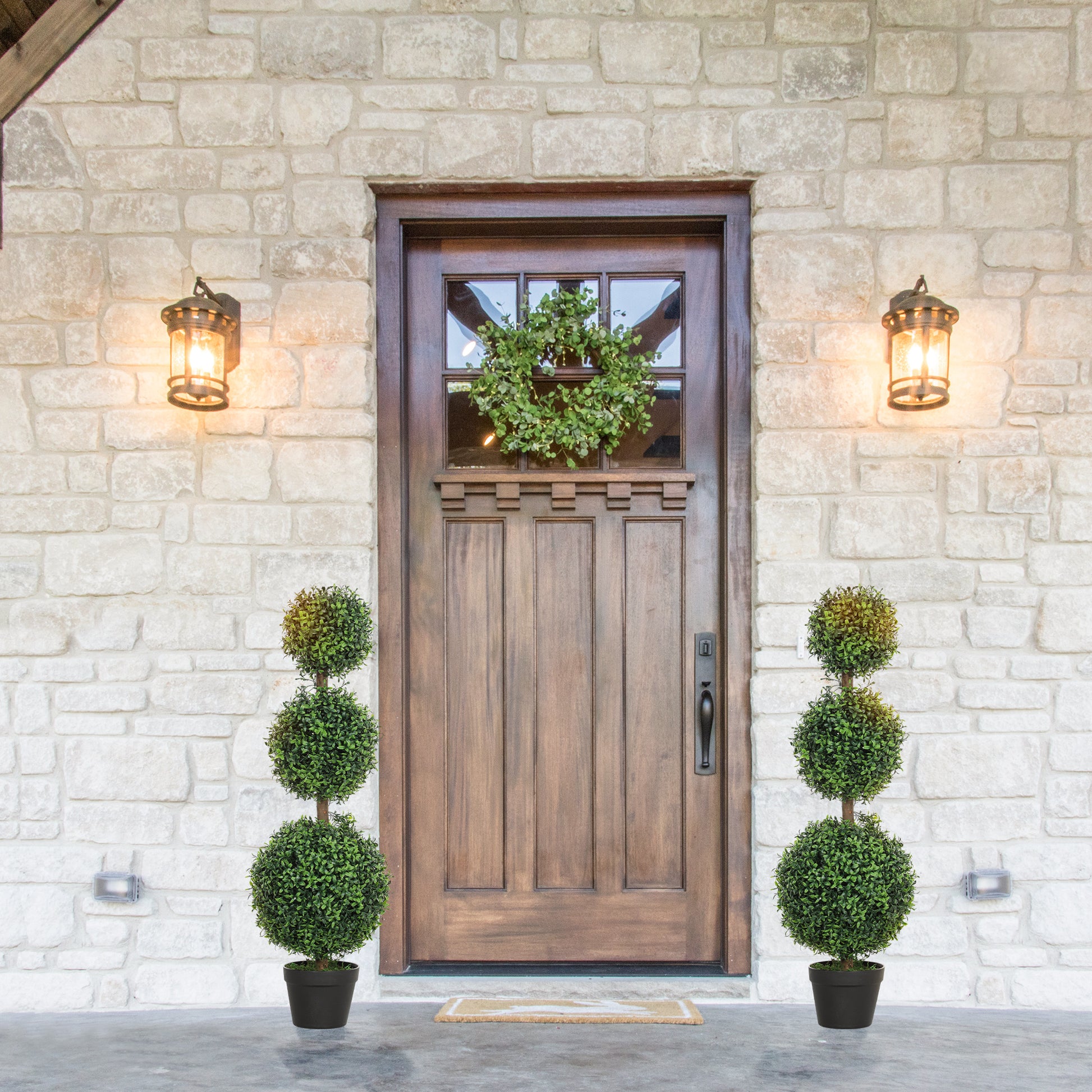 2 Pack 40" Artificial Trees, Boxwood Topiary Ball Trees with Pot for Indoor, Outdoor, Home Office, Living Room, Green