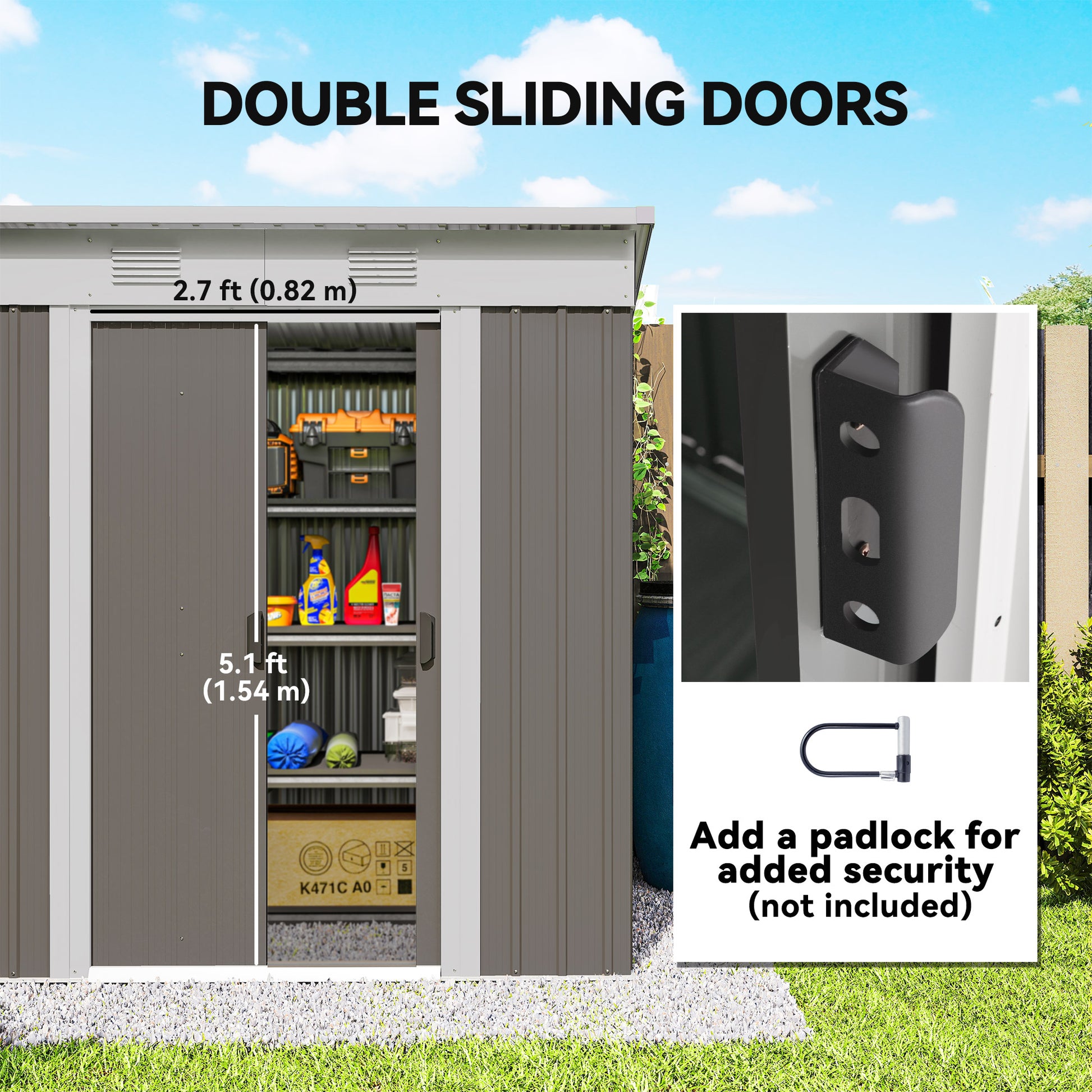 6' x 4' Outdoor Storage Shed, Metal Garden Tool Storage House Organizer with Lockable Sliding Doors and Vents for Backya