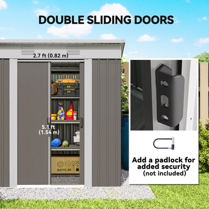 6' x 4' Outdoor Storage Shed, Metal Garden Tool Storage House Organizer with Lockable Sliding Doors and Vents for Backya