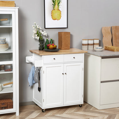 Rolling Kitchen Island with Storage, Kitchen Cart with Rubber Wood Top, Adjustable Shelf, Towel Rack, Hooks and Storage 
