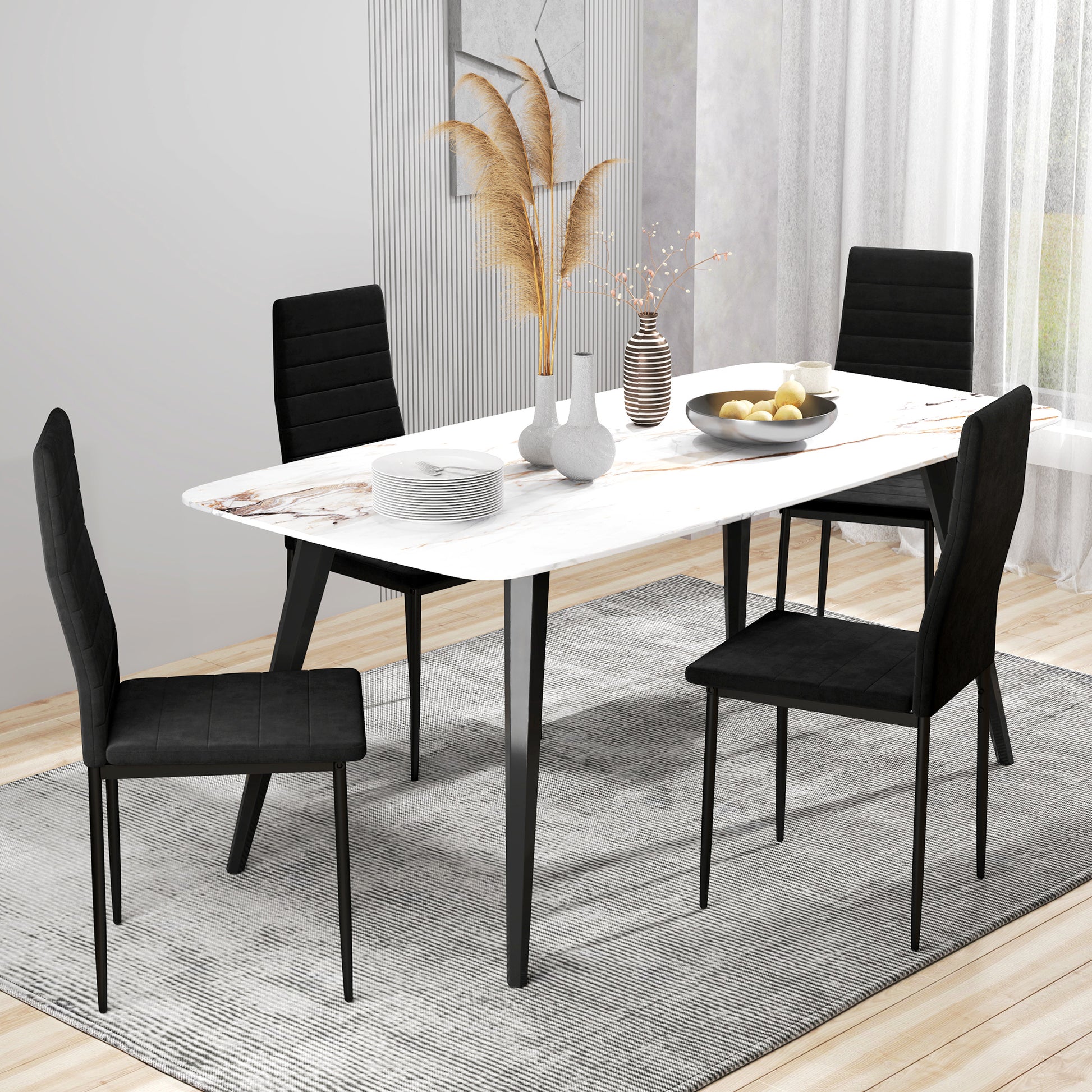 Modern Dining Chairs, Set of 4, High Back Upholstery and Metal Legs for the Living Room, Kitchen, Home Office, Black