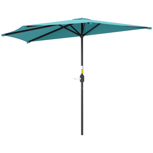 9.8ft Half Umbrella Semi Round Patio Parasol with Crank Handle, Top Vent for Garden, Balcony- NO BASE INCLUDED, Light Bl