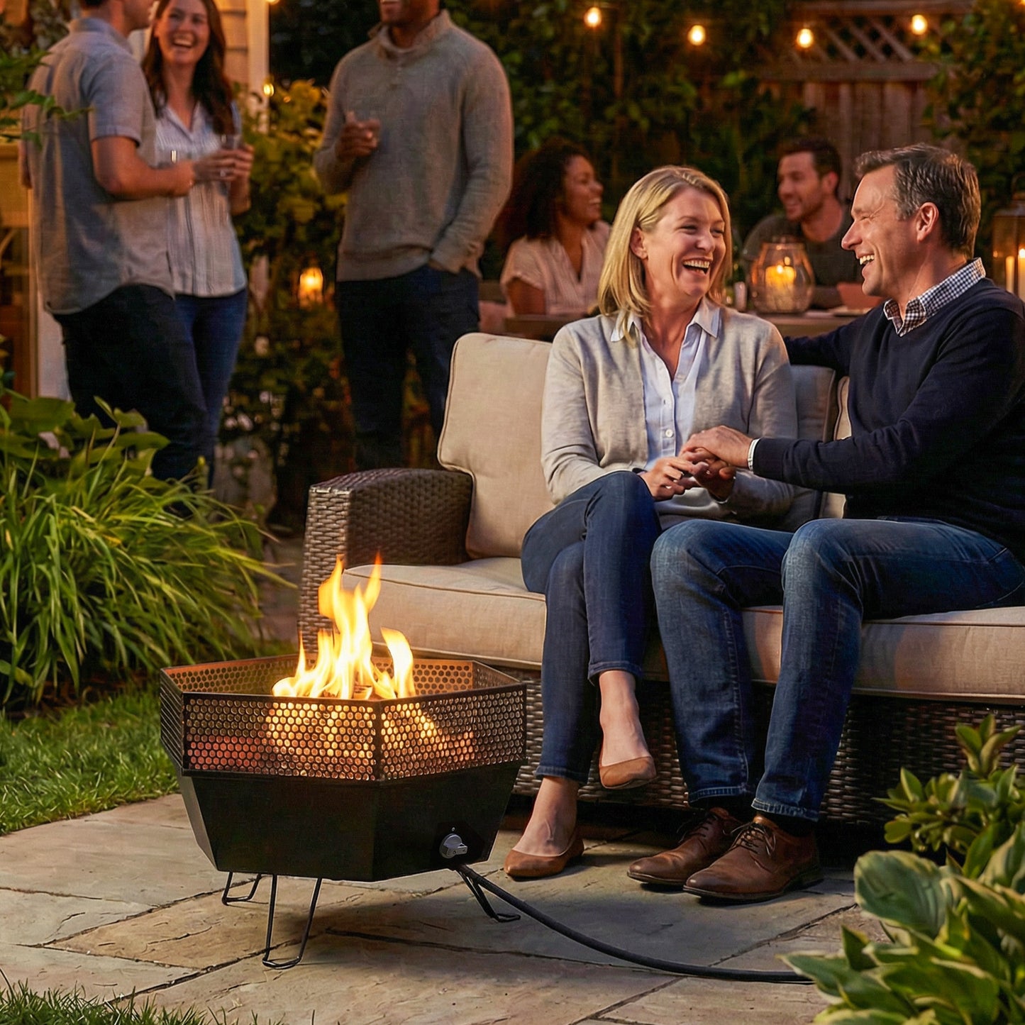 20" Outdoor Fire Pit, Foldable Propane Firepits with Lid, Portable Firepit for Patio Backyard Camping, Black