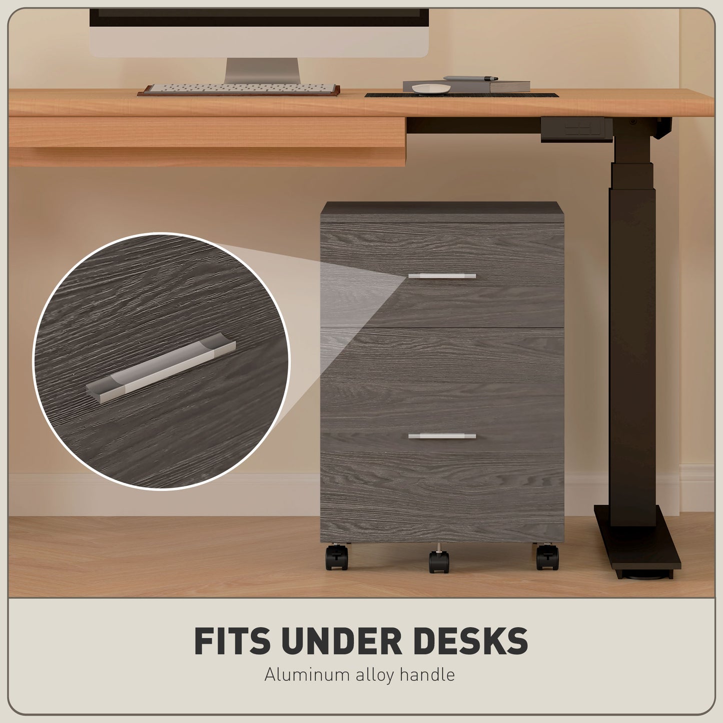 Mobile Filing Cabinet, Vertical File Cabinet with 2 Drawers, Wheels, for Letter or A4 File, Grey