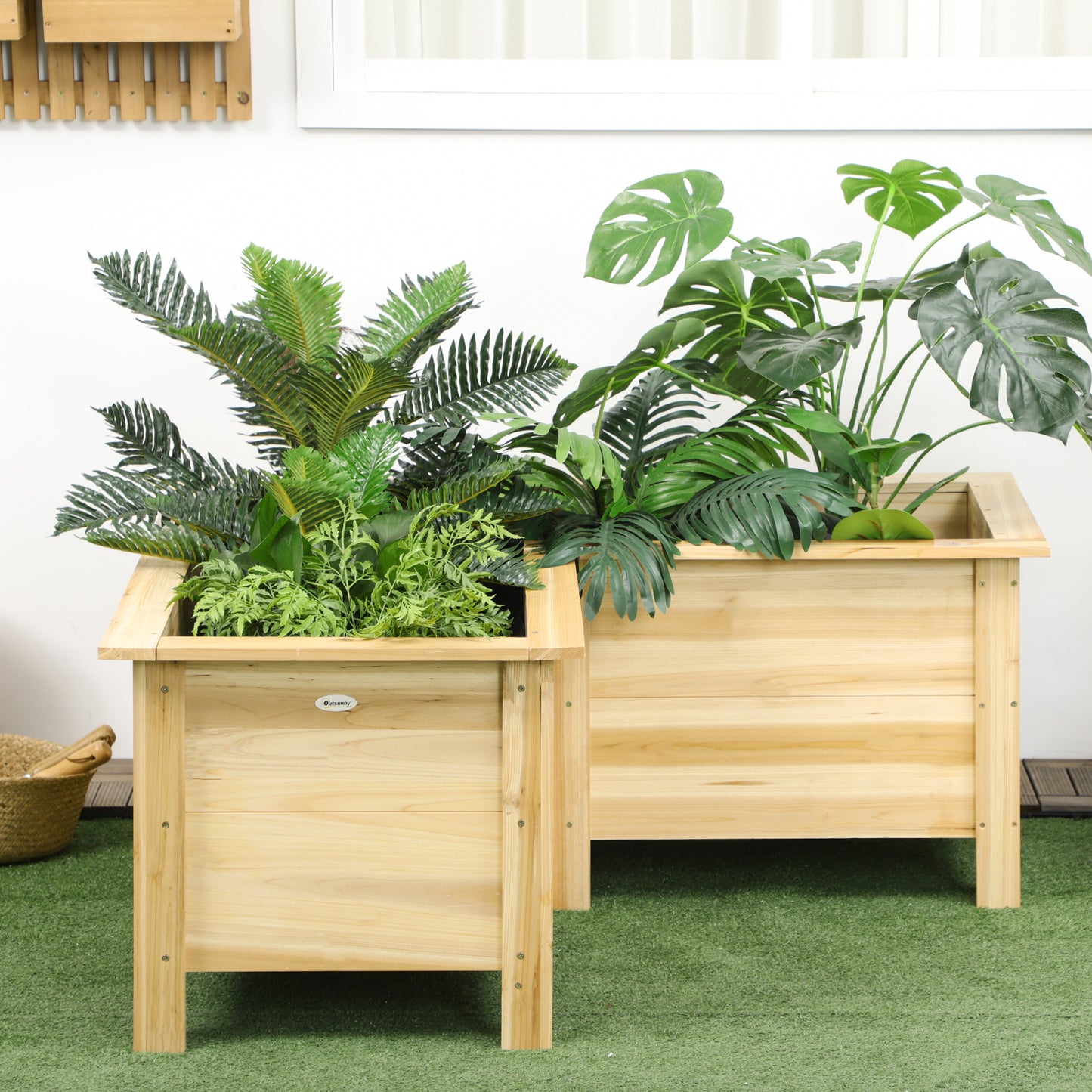 Raised Garden Bed, 47.2" x 47.2" x 19.7" Wooden Elevated Planter Box Outdoor with Legs, for Vegetables, Flowers, Herbs, 