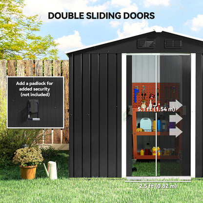 8' x 6' Outdoor Storage Shed, Metal Garden Tool Storage House with Lockable Sliding Doors and Vents for Backyard Patio L