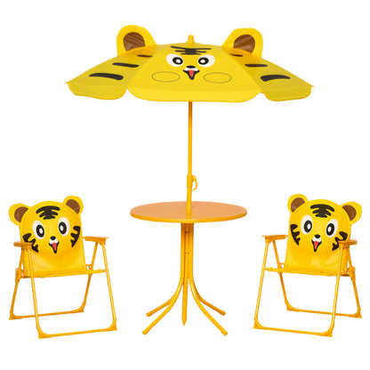 Kids Folding Picnic Table and Chair Set Pattern Outdoor Garden Patio Backyard with Removable & Height Adjustable Sun Umb
