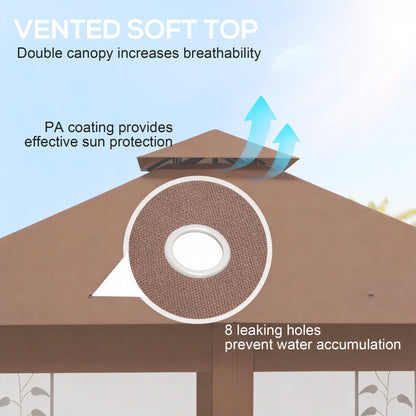 10'x10' Soft-top Steel Patio Gazebo Outdoor Sun Shelter with 2-Tier Polyester Roof, Curtain Sidewalls, Dark Brown