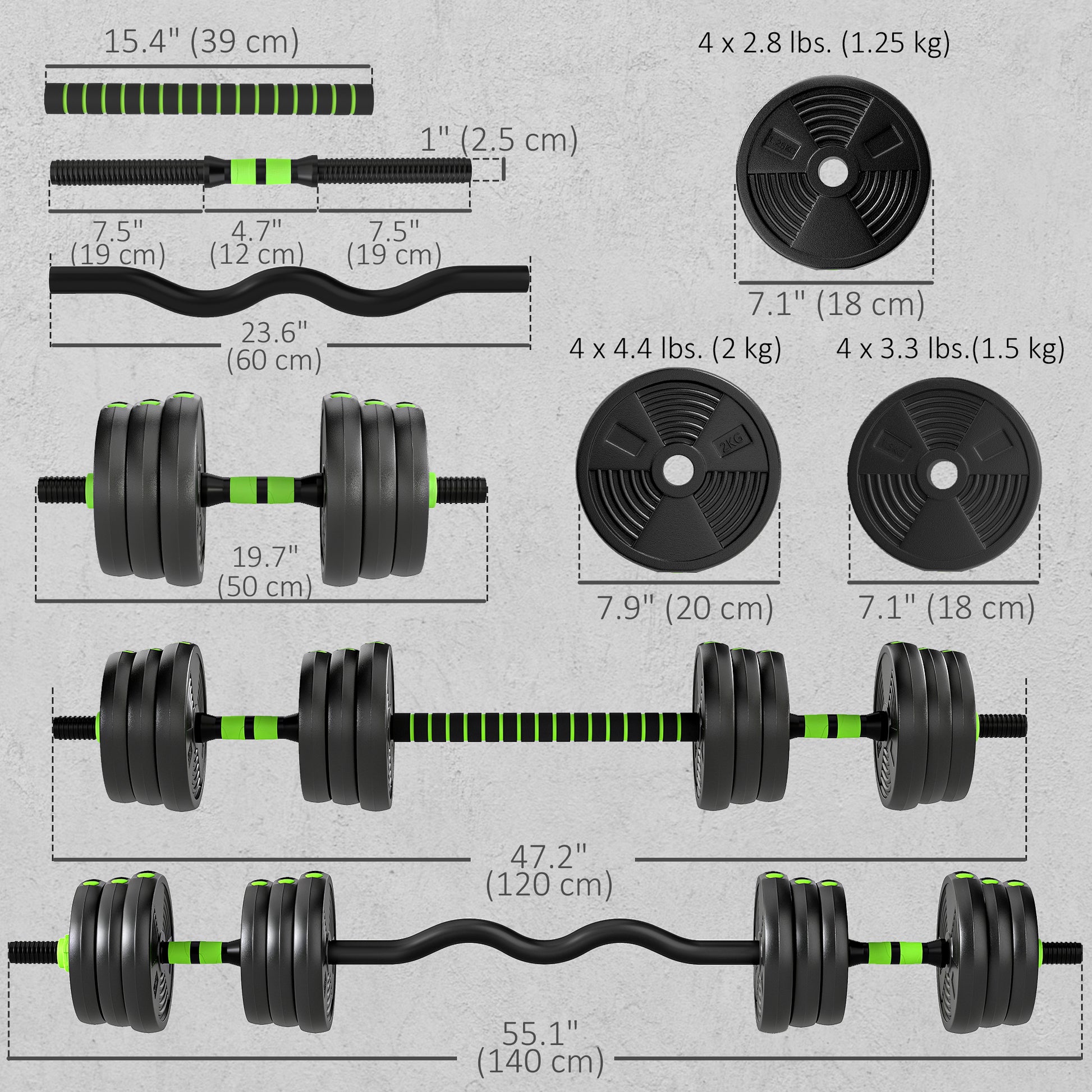 Soozier Adjustable Dumbbell Set, 3 in 1 Weights Dumbbells Set for Home Gym, 44lb Free Weights with Connector and Non-Sli