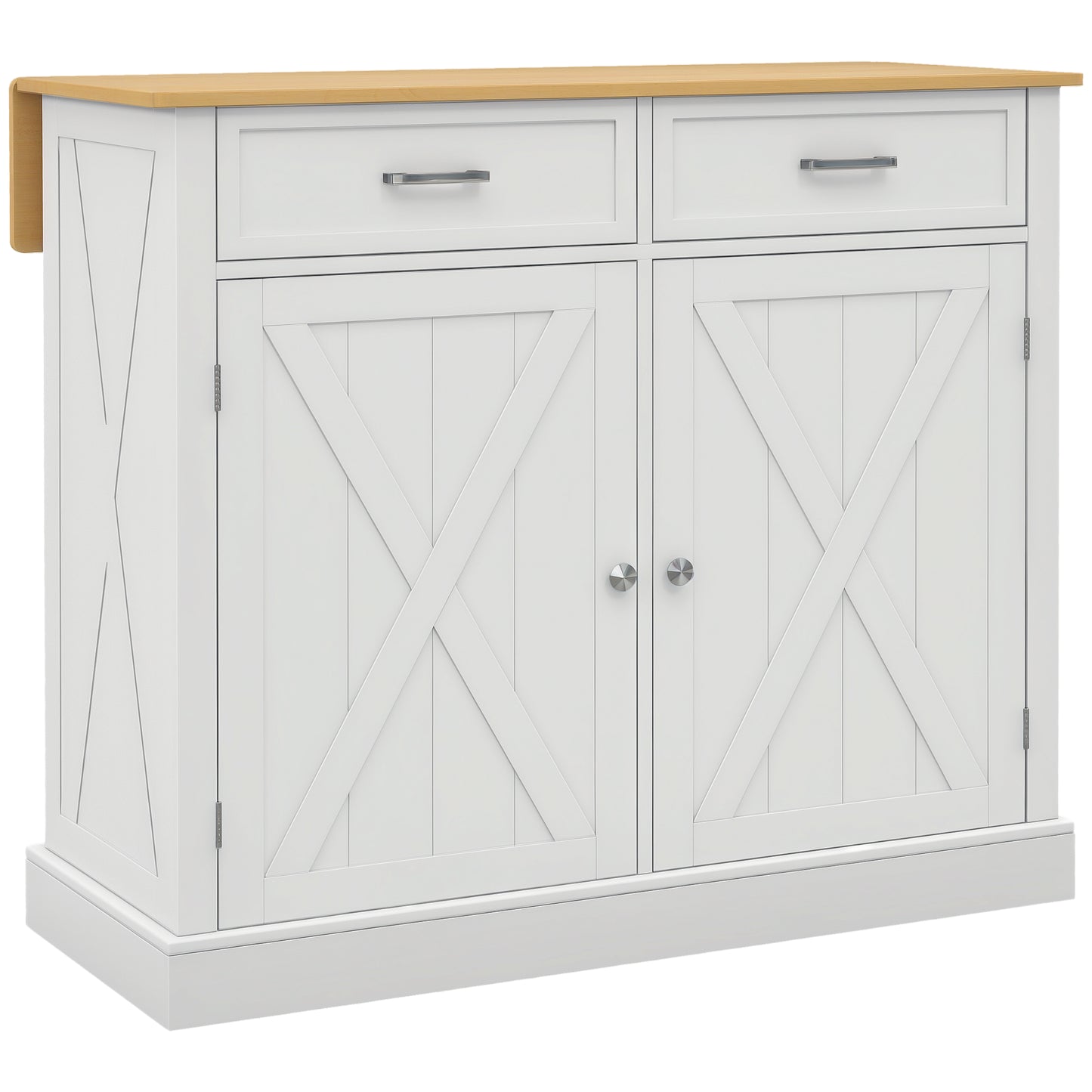 Rolling Kitchen Island with Drop Leaf Wood Breakfast Bar, Farmhouse Kitchen Cart with 2 Drawers, Adjustable Shelves for 