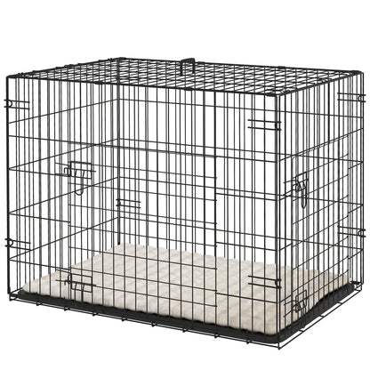 30" Dog Crate with 2 Doors, Folding Metal Dog Cage with Soft Cushion, Removable Tray, Handle, for Small Dogs, Black