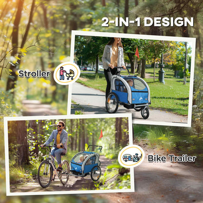 VarietyKart 2-in-1 Bike Trailer for Kids, Foldable 2-Seat Baby Stroller with 5-Point Harness, Rubber Wheels, Storage Bag