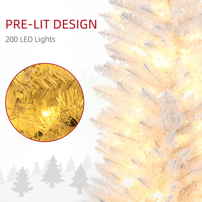 7' Pre Lit Artificial Pencil Christmas Trees, Xmas Tree with Realistic Branches and Warm White LED Lights, White