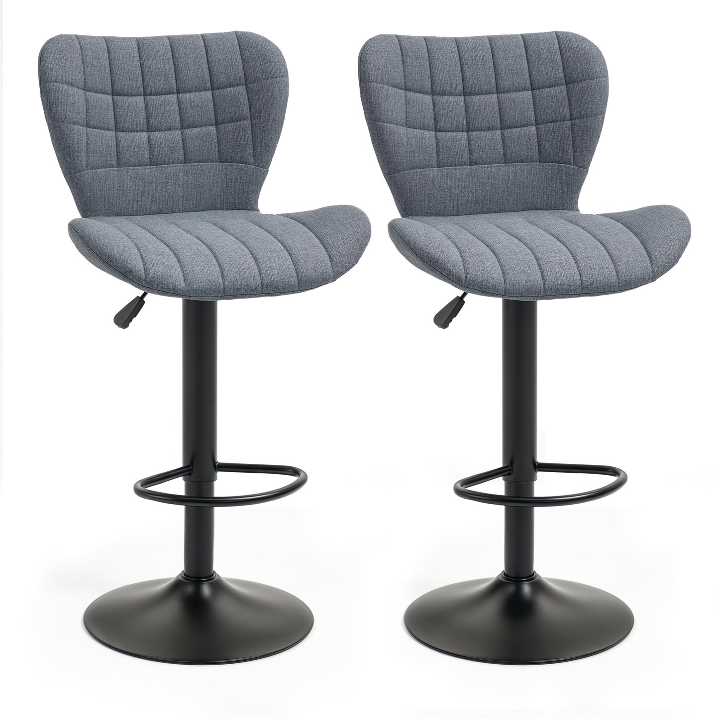 Bar Stools Set of 2, Adjustable Height Swivel Bar Chairs, Linen-feel Fabric Upholstered Kitchen Counter Stools with Wide