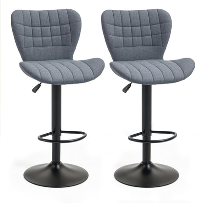 Bar Stools Set of 2, Adjustable Height Swivel Bar Chairs, Linen-feel Fabric Upholstered Kitchen Counter Stools with Wide