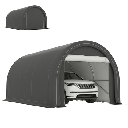 10' x 16' Heavy Duty Portable Carport Tent with Zippered Door, PE Cover for Car, Boat, Motorcycle, Bike, Grey