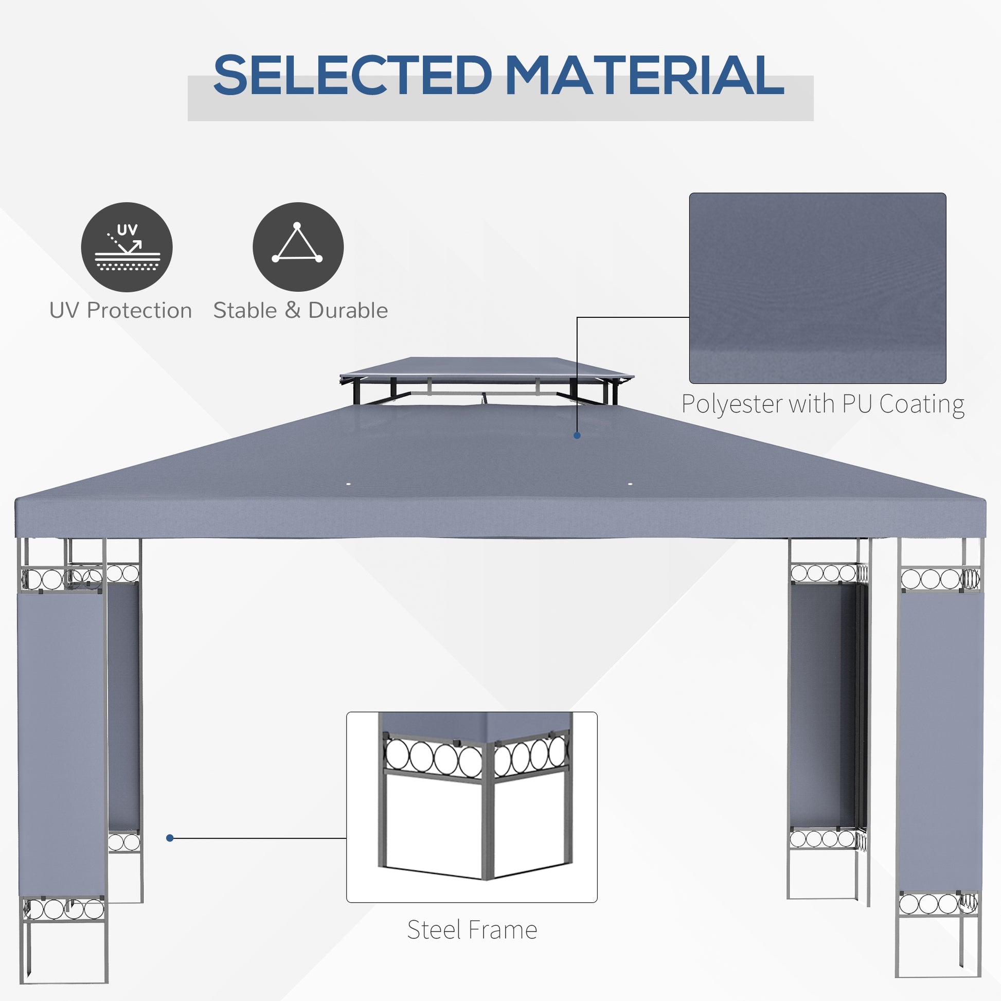 10' x 13' Outdoor Gazebo, Double Roof Patio Gazebo Canopy Shelter with Screen Decorate Corner Frame, Grey