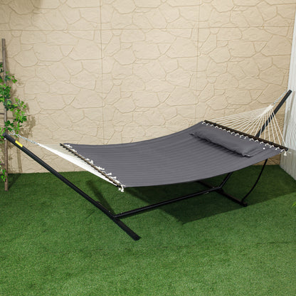 2 Person Hammock Quilted Double Hammock with Stand Pillow Spreader Bars for Outdoor Camping Beach, Dark Grey