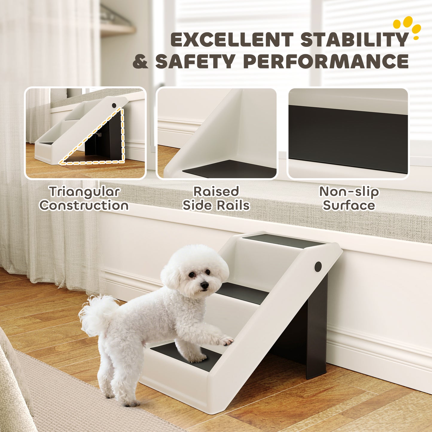 Dog Stairs for Small Dogs, 14.5" H Foldable Pet Ramp with 3 Non-Slip Steps for High Beds or Sofas