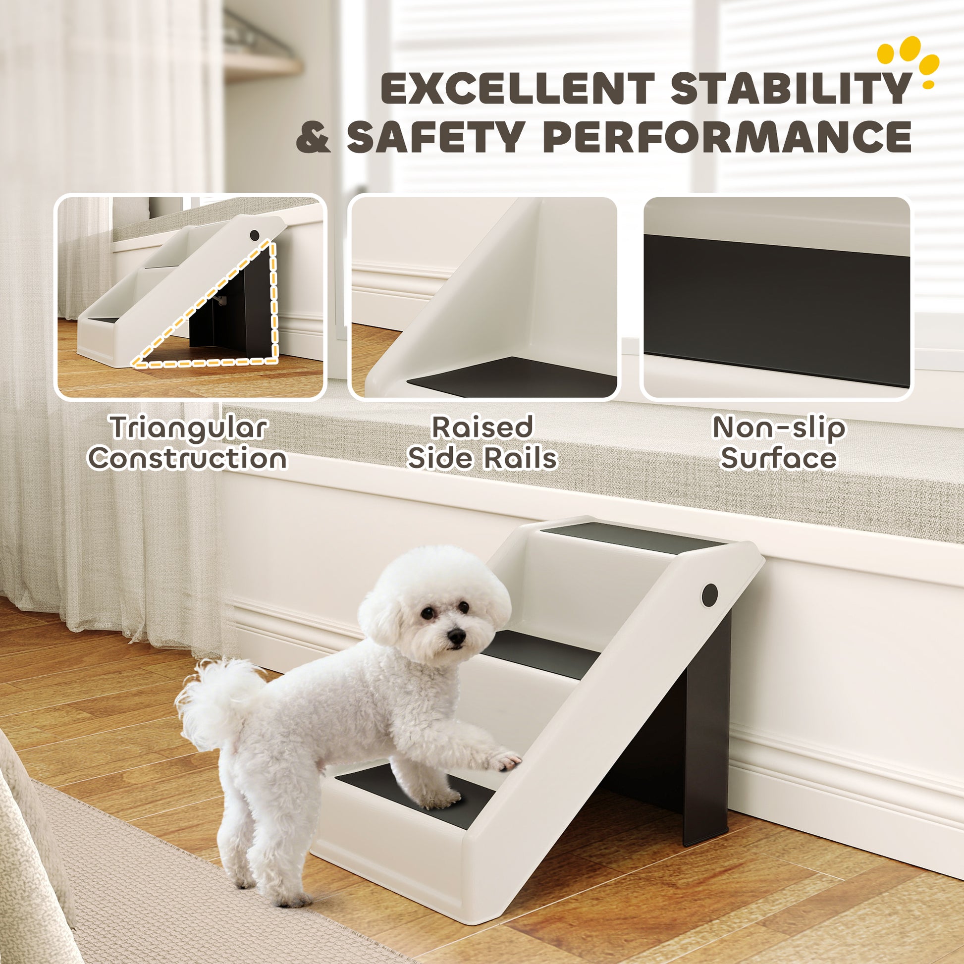 Dog Stairs for Small Dogs, 14.5" H Foldable Pet Ramp with 3 Non-Slip Steps for High Beds or Sofas