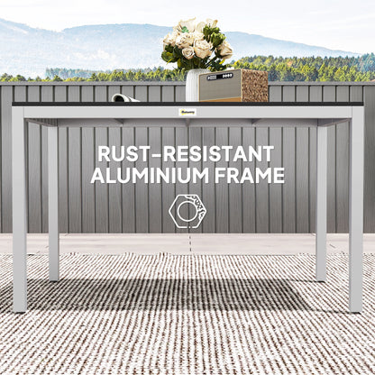 Outdoor Dining Table for 4-6 with Easy Maintenance Slatted Top, Rust-Resistant Aluminium Frame, Black