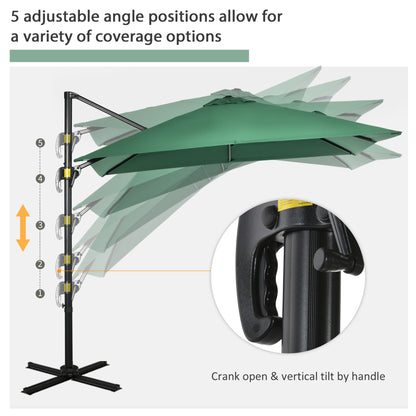 8' x 8' Square Cantilever Umbrella with 360° Rotation, Aluminum Outdoor Cantilever Market Parasol with Crank & Tilt, Gar