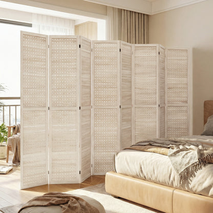 5.6 Ft. Tall 8-Panel Room Divider, Pegboard Panel Folding Privacy Screen, Partition Wall Divider for Bedroom, Natural