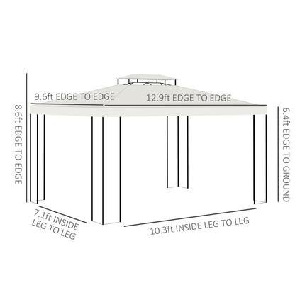 10' x 13' Outdoor Gazebo, Double Roof Patio Gazebo Canopy Shelter with Screen Decorate Corner Frame, White