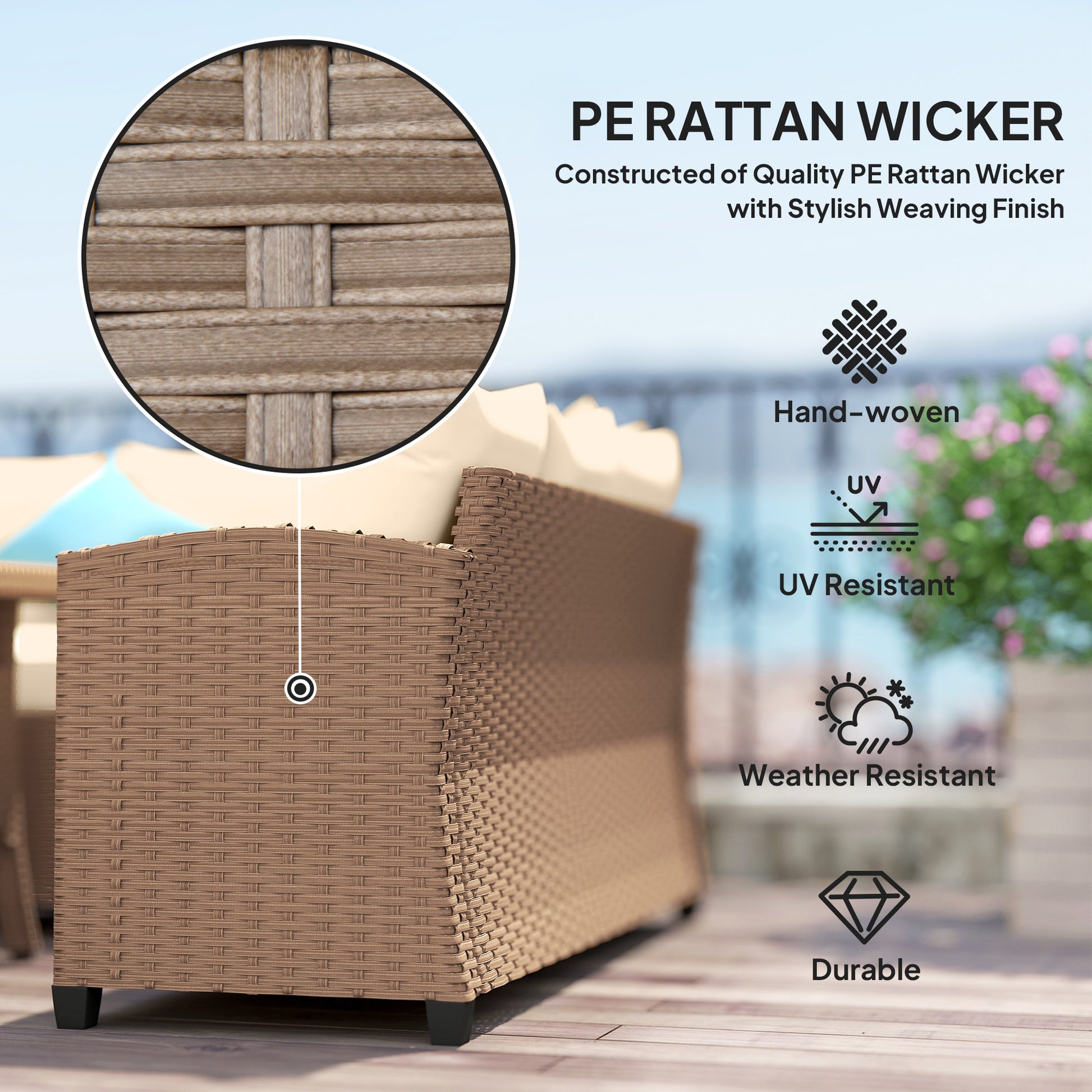6 Pieces Patio Furniture Set, Outdoor Wicker Sofa Set, All Weather PE Rattan Conversation Furniture, with Strip Wood Gra