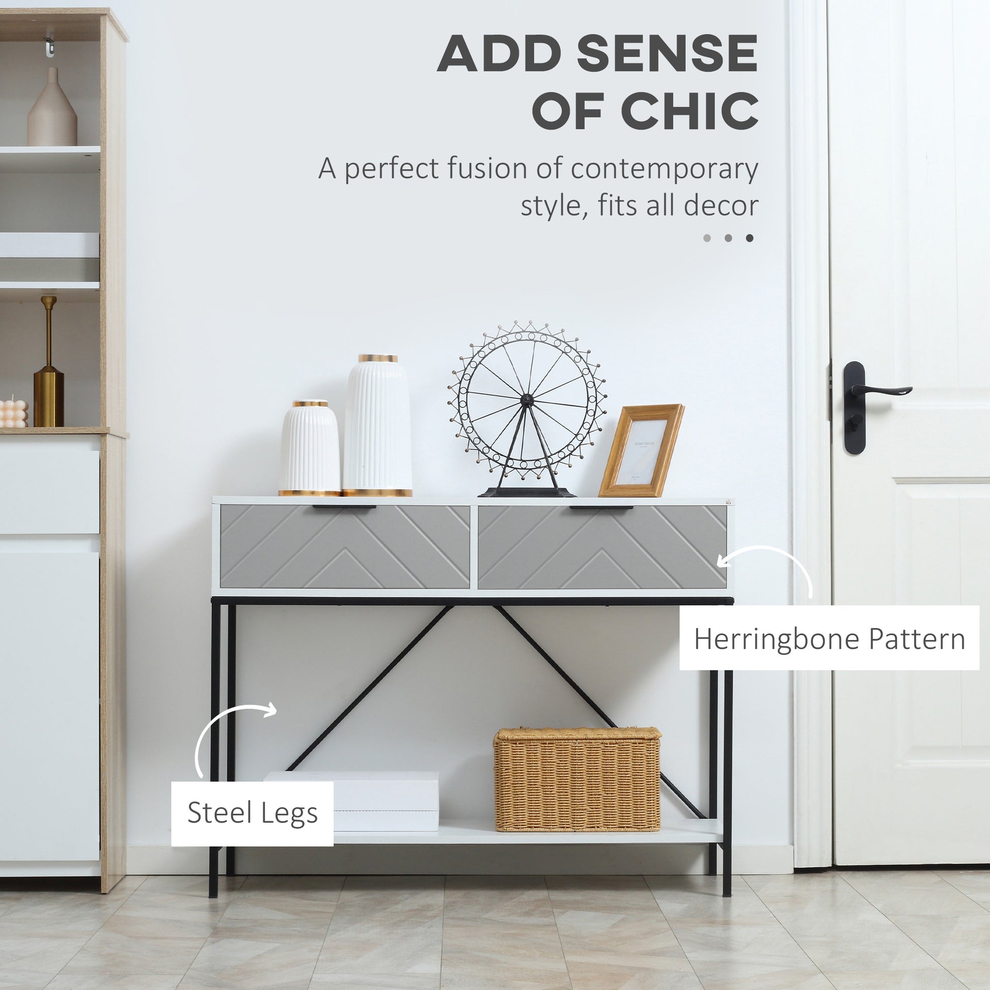 Modern Console Table with 2 Drawers, 2 Tier Entryway Table with storage Shelf, Narrow Sofa Table for Living Room, Hallwa