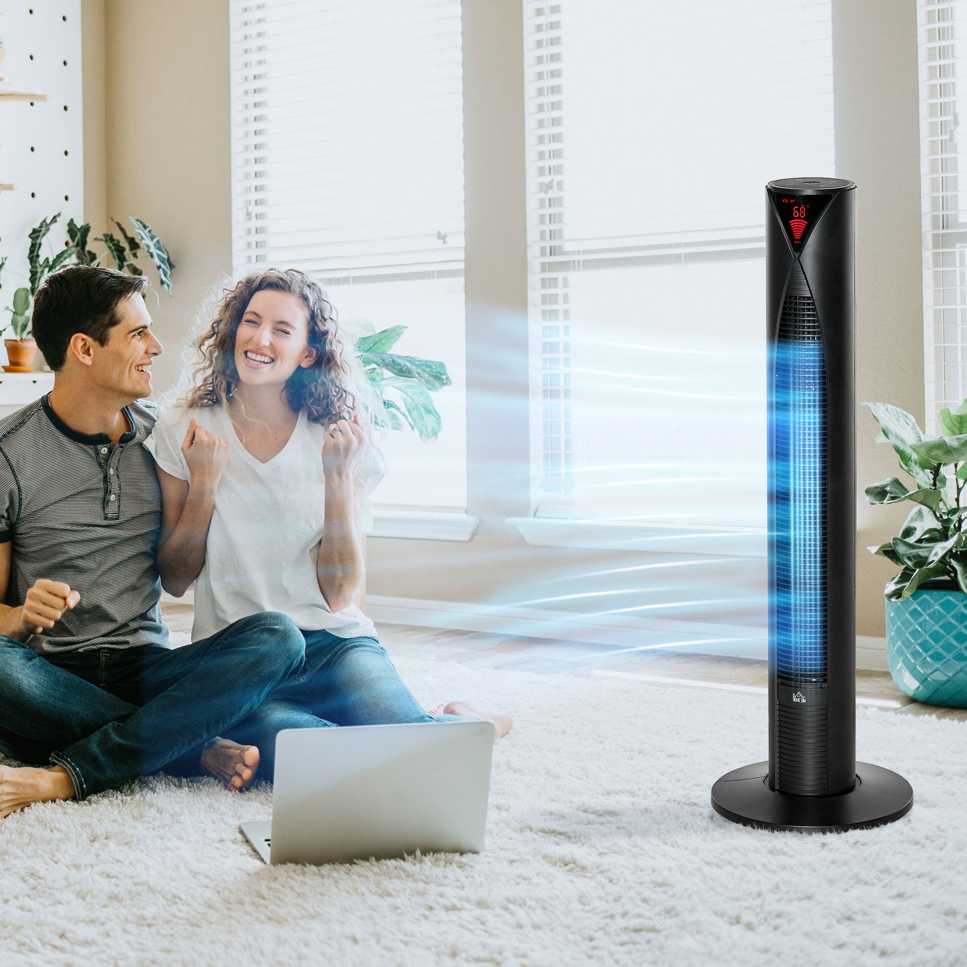 Freestanding Tower Fan Cooling for Home Bedroom with 3 Speed, 12h Timer, Oscillating, LED Sensor Panel, Remote Controlle