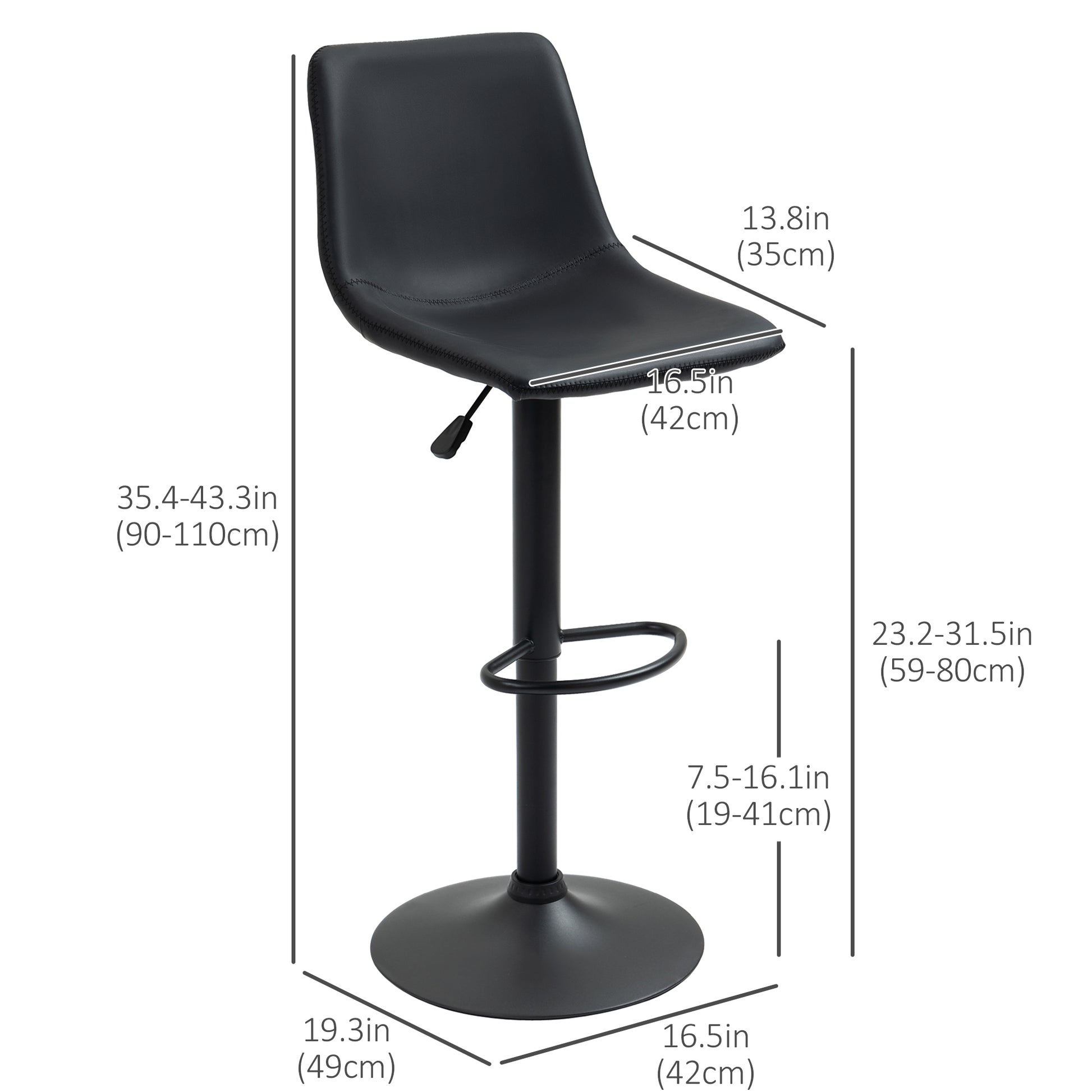 Adjustable Counter Height Bar Stools Set of 2, 360° Swivel Kitchen Counter Stools Dining Chairs with Backs, Vintage Leat