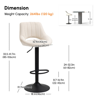 Bar Stools Set of 2, Swivel Counter Height Barstools with Adjustable Height, Linen Upholstered Bar Chairs with Round Met