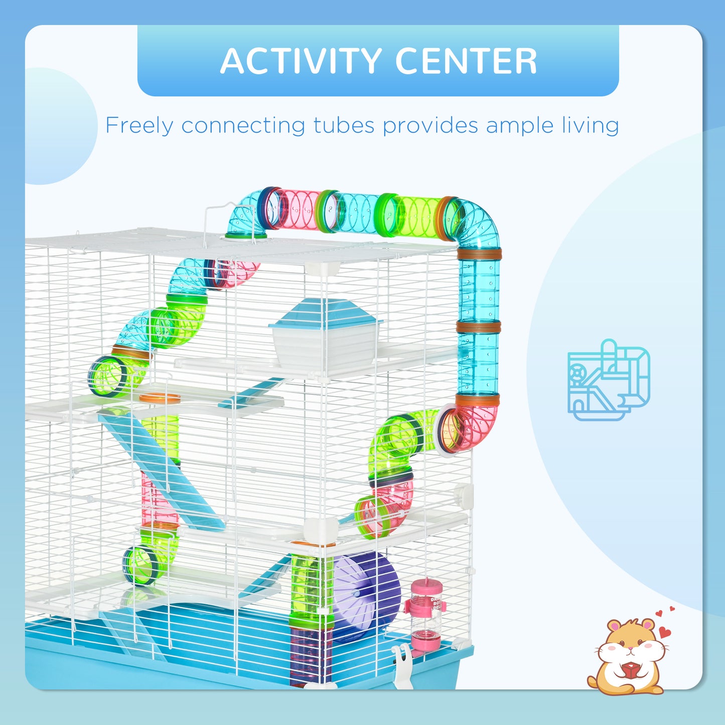 23" Large Hamster Cage, Small Animal House, 5-Level Gerbil Haven, Tunnel Tube System, with Water Bottle, Exercise Wheel,