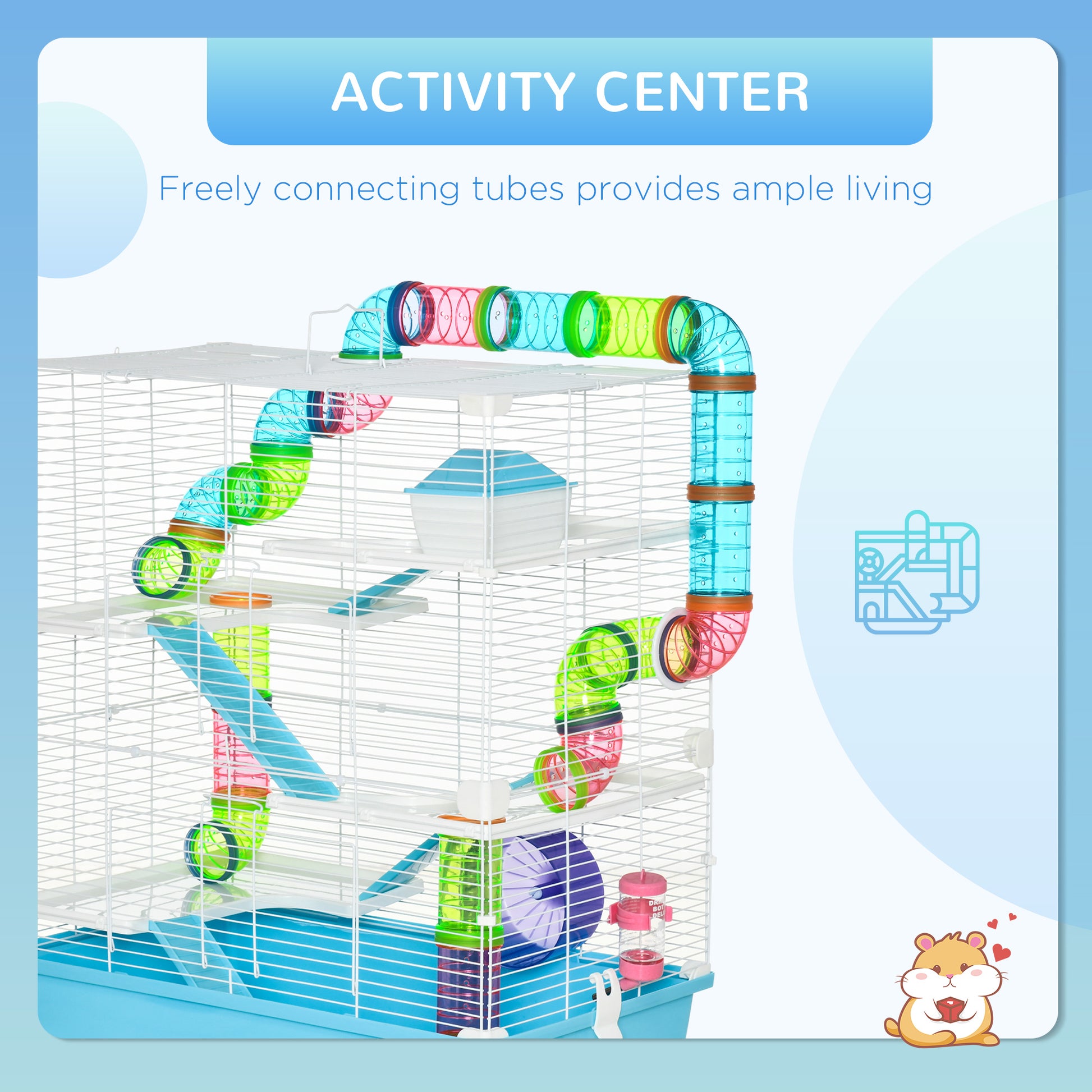 23" Large Hamster Cage, Small Animal House, 5-Level Gerbil Haven, Tunnel Tube System, with Water Bottle, Exercise Wheel,