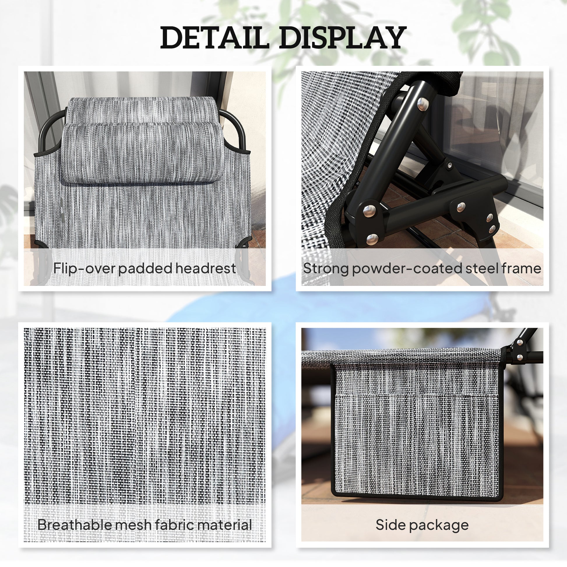 2 Pieces Folding Lounge Chairs with 4-level Reclining Back, Outdoor Tanning Chair with Cushion, Sun Lounger with Breatha